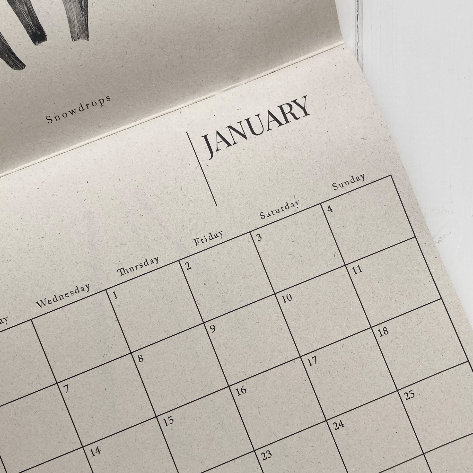 Calendar page showing January with a minimalistic design.