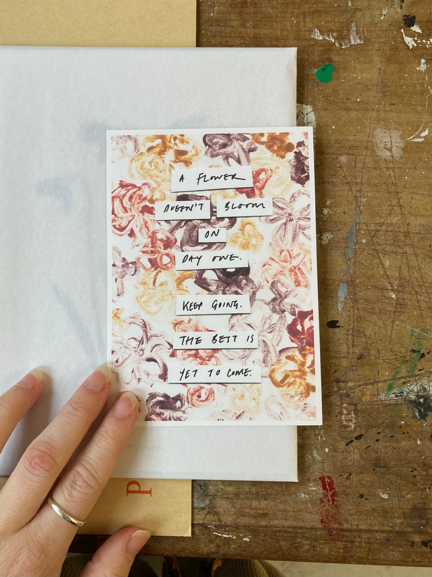 A6 postcard with motivational text