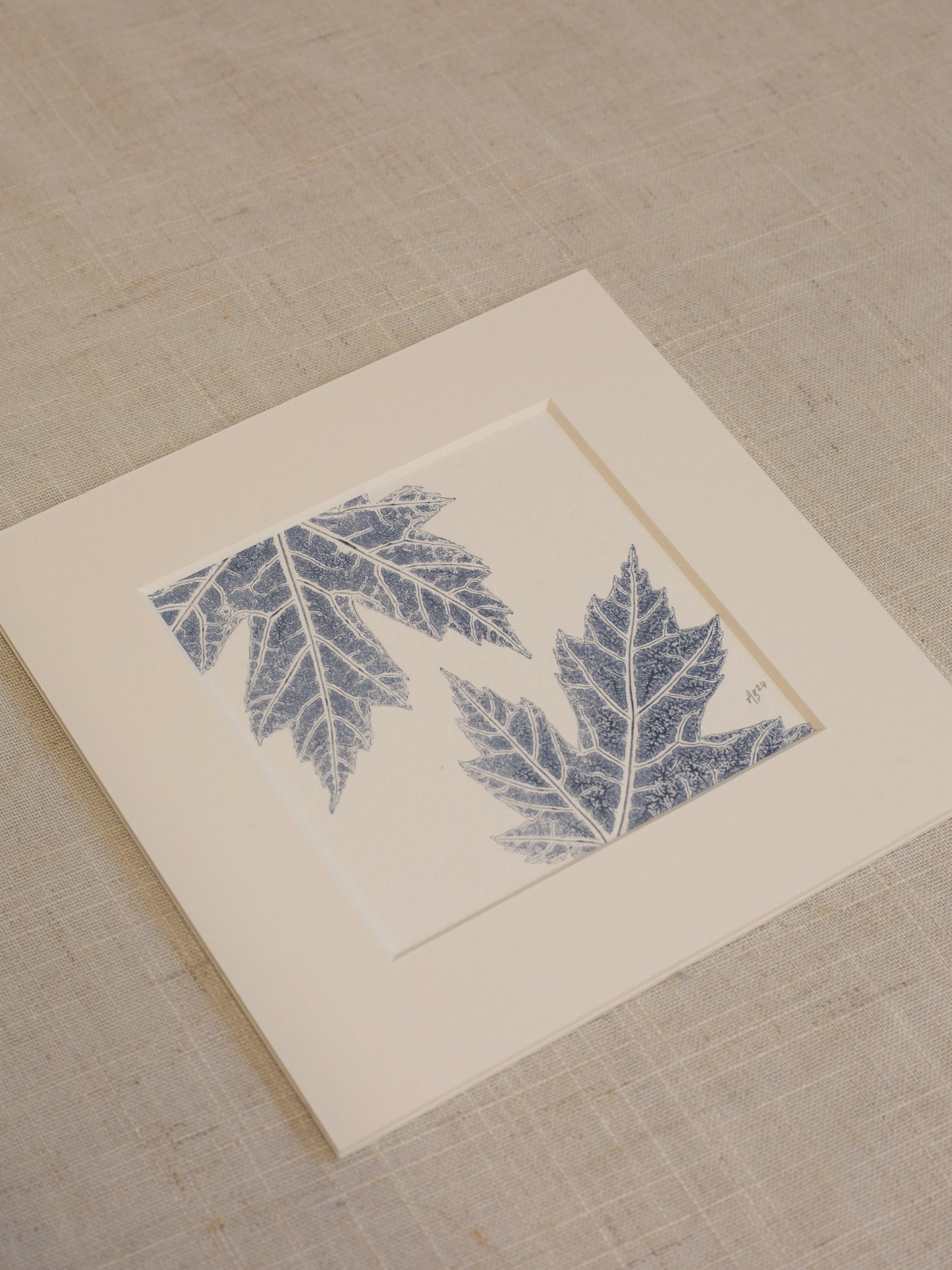 Maple Leaves - Mounted Square Botanical Monoprint