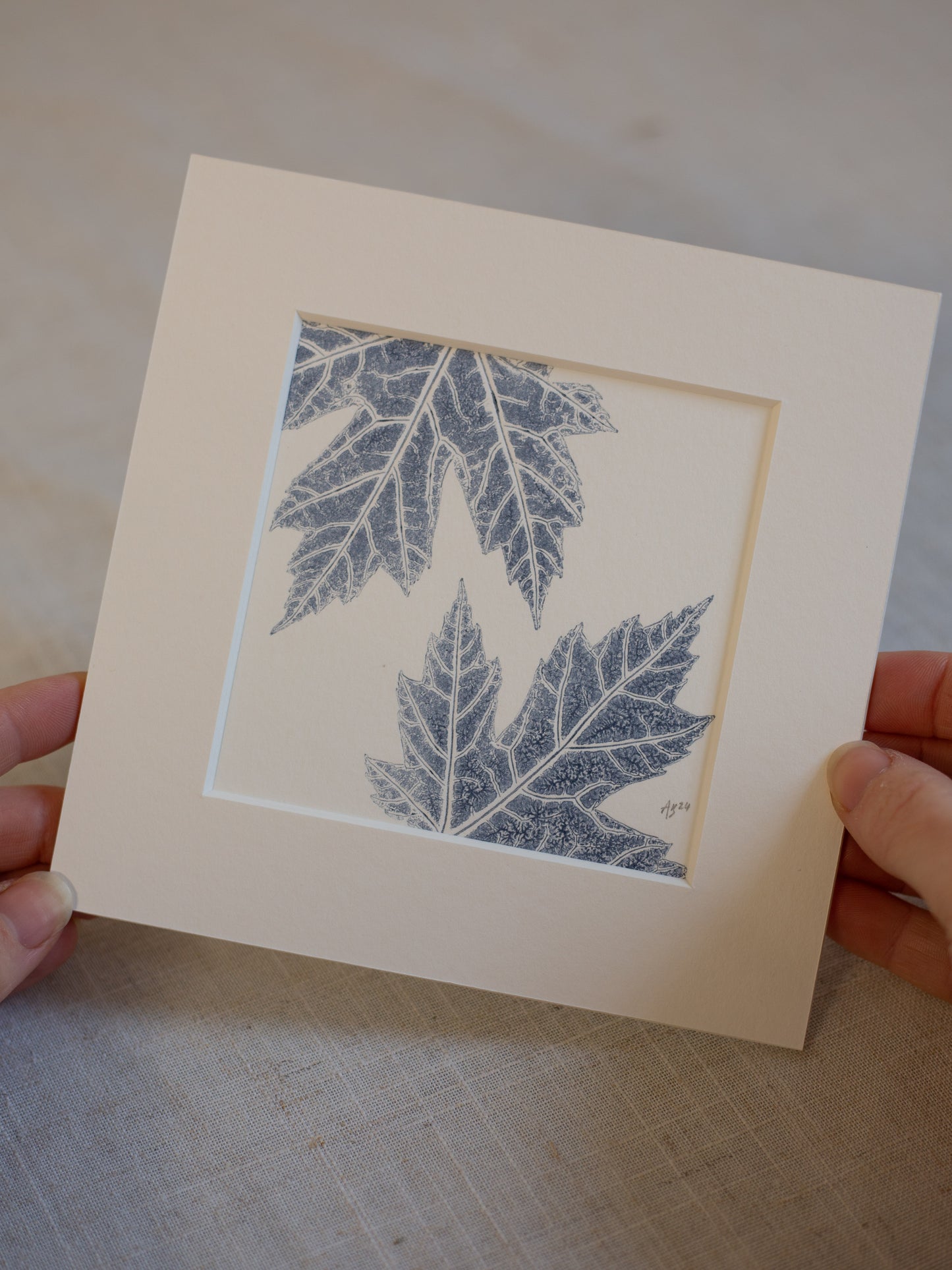 Maple Leaves - Mounted Square Botanical Monoprint