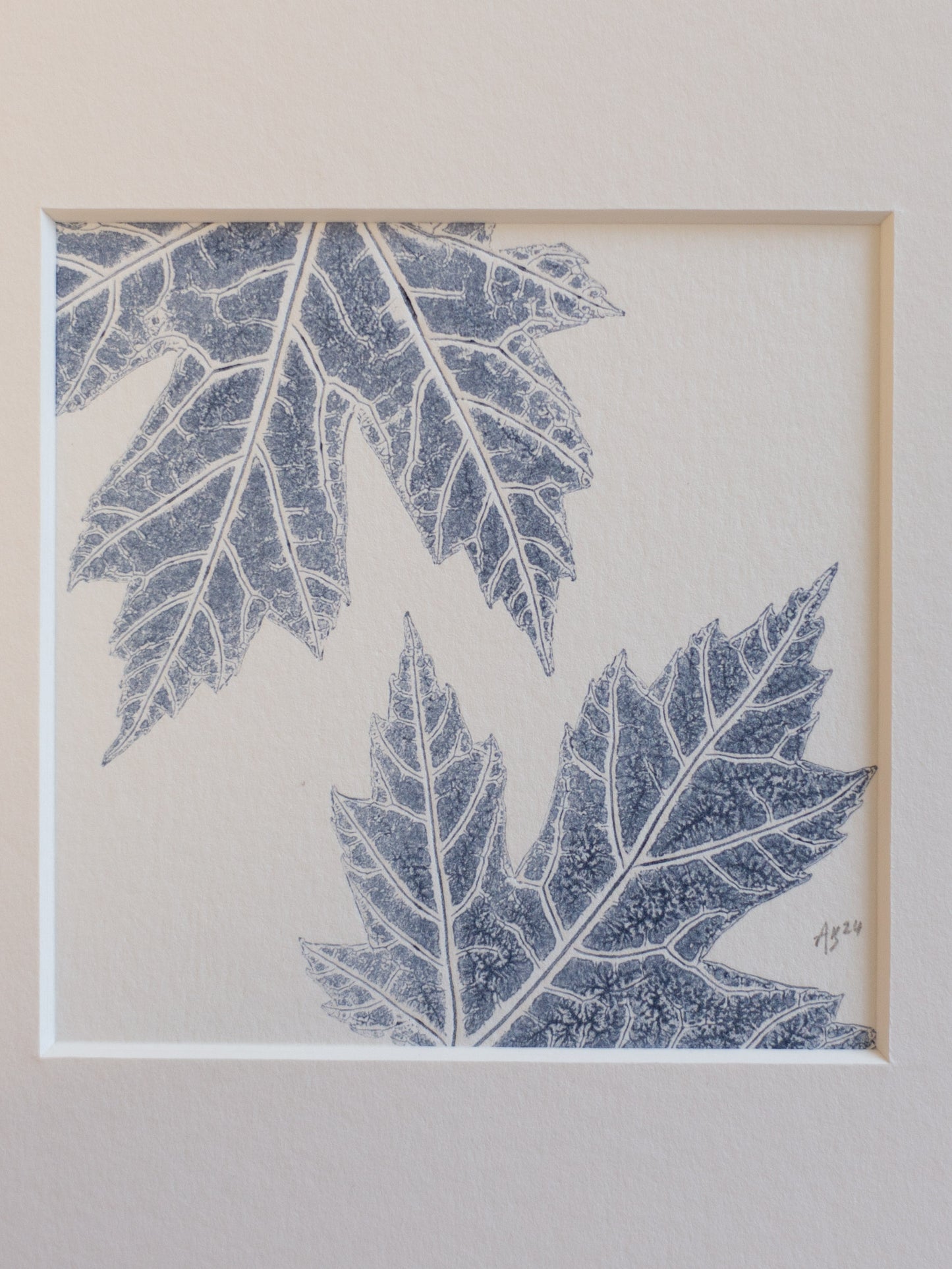 Maple Leaves - Mounted Square Botanical Monoprint