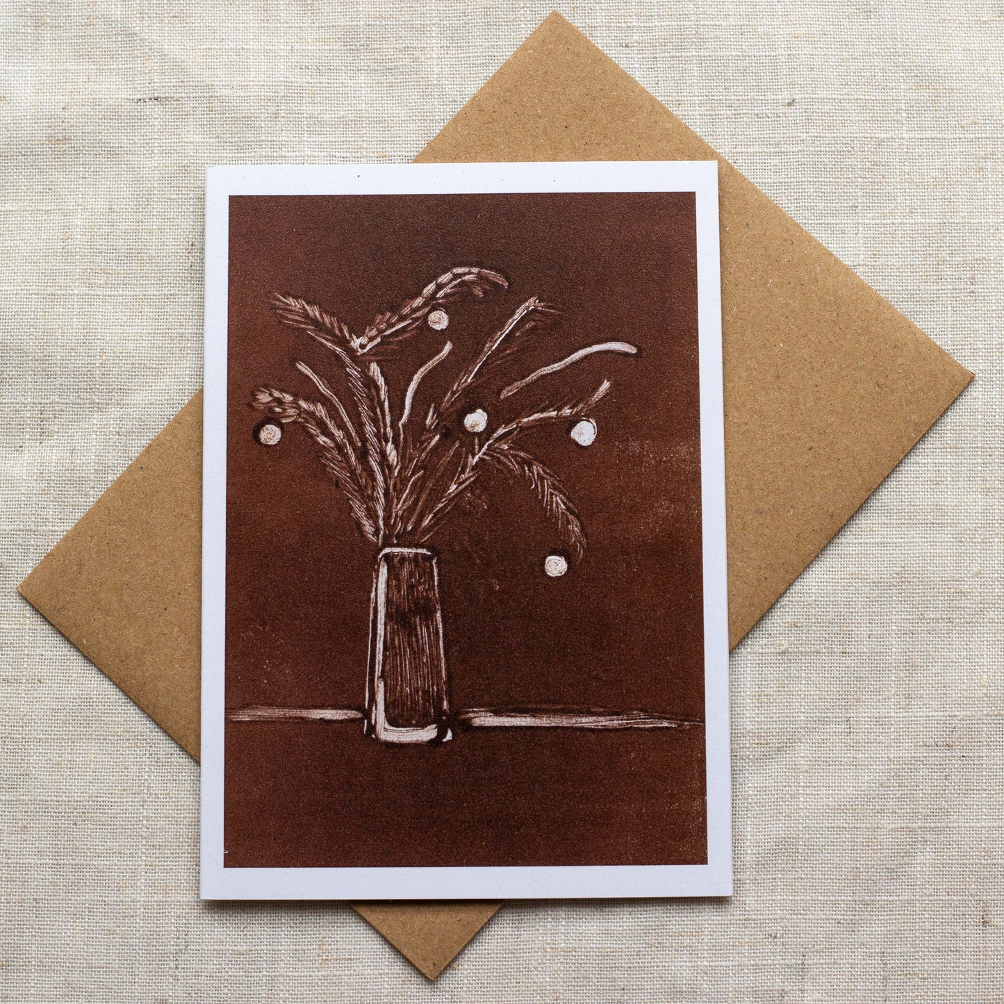 Set of 4 Botanical Christmas Cards – Pine, Candlestick, Mistletoe & Foliage – Handmade Monotype Pack
