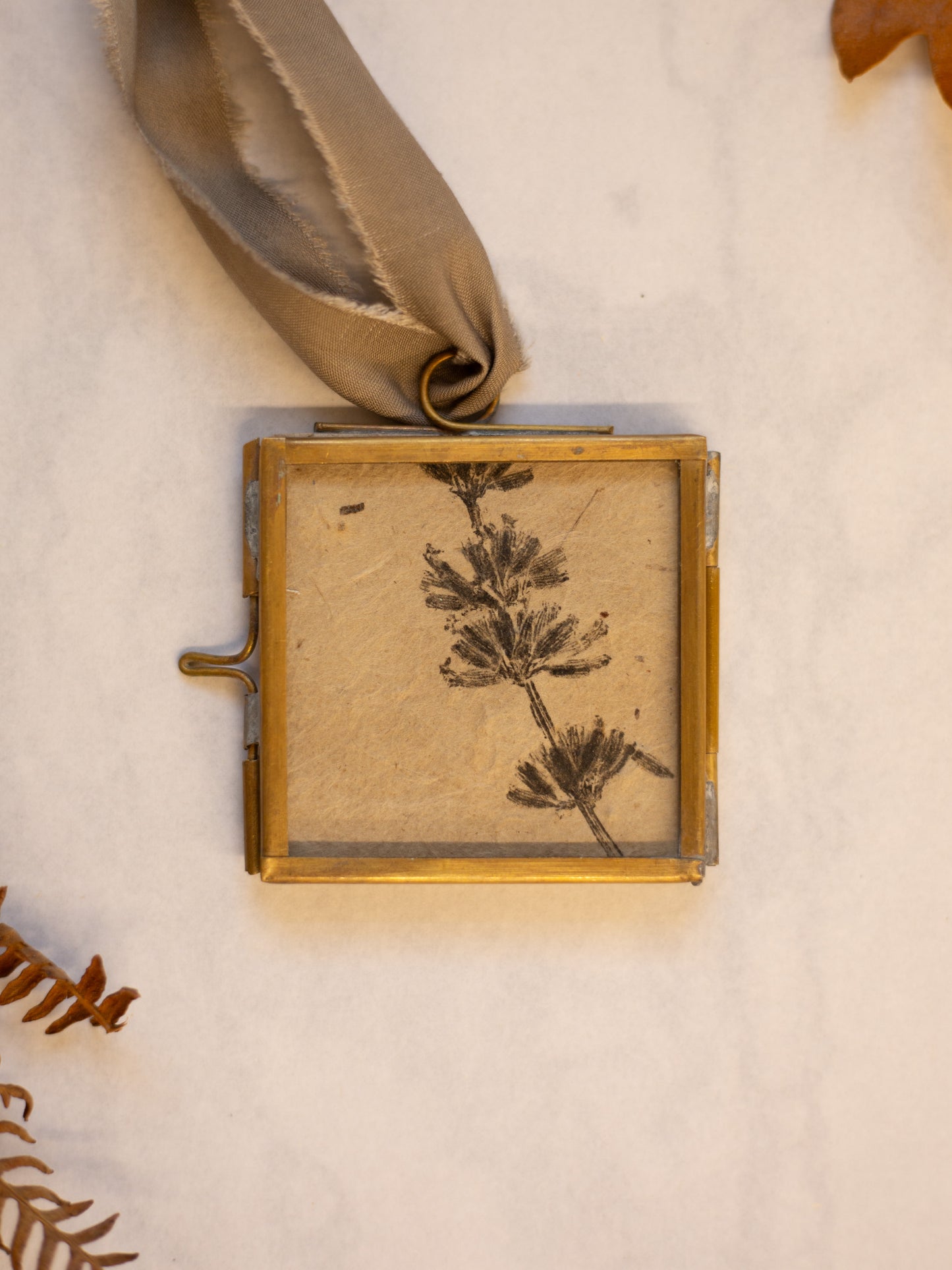 Brass Frame Ornament - Elderflower Print