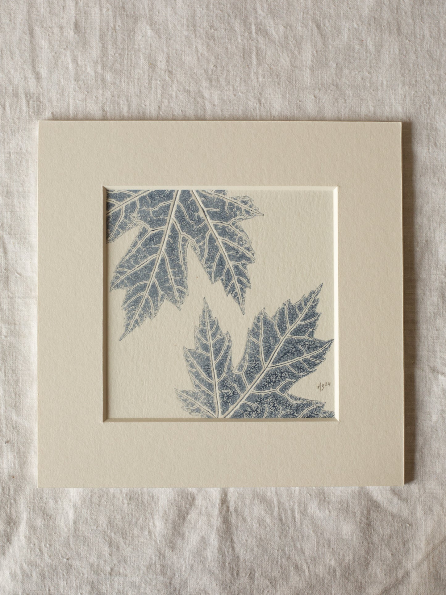 Maple Leaves - Mounted Square Botanical Monoprint