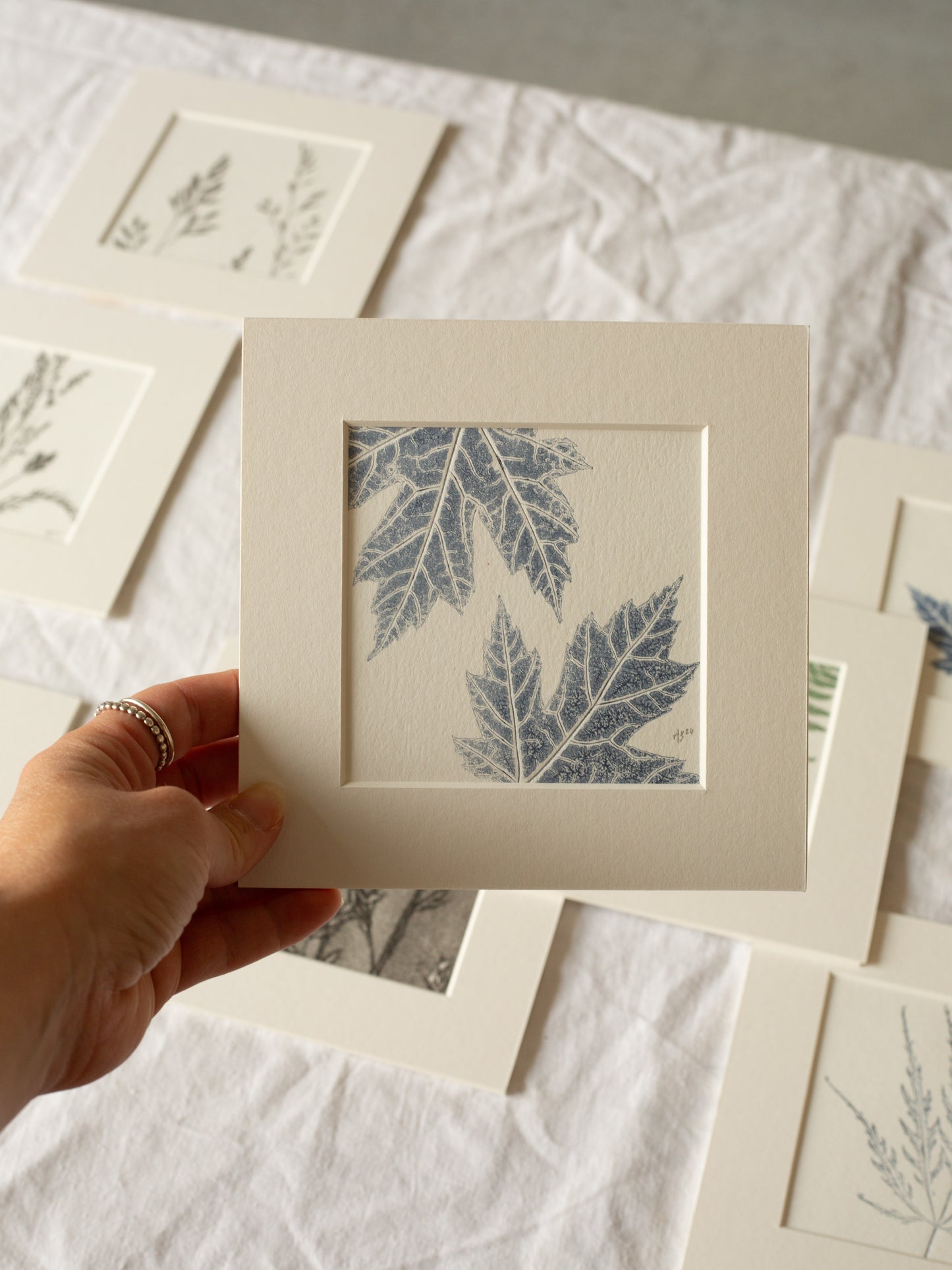Maple Leaves - Mounted Square Botanical Monoprint