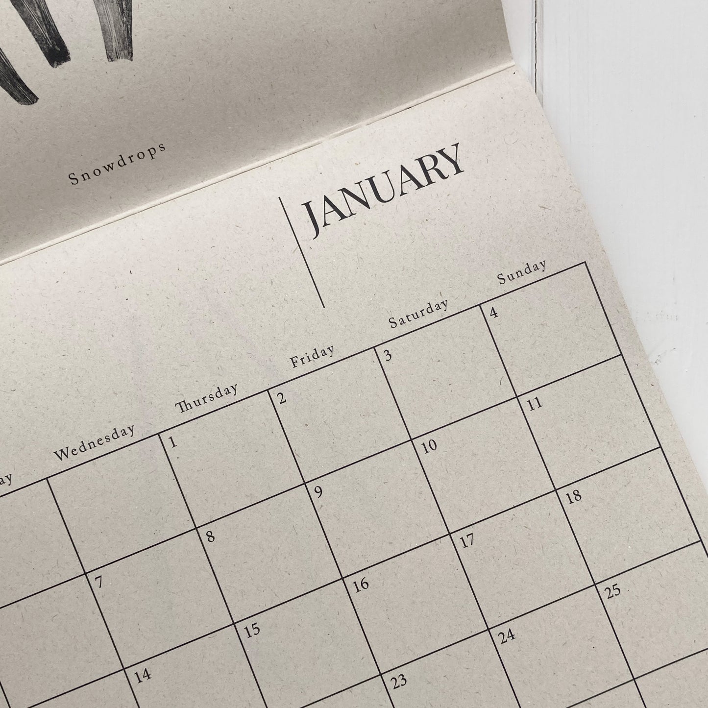 Calendar page showing January with a minimalistic design.