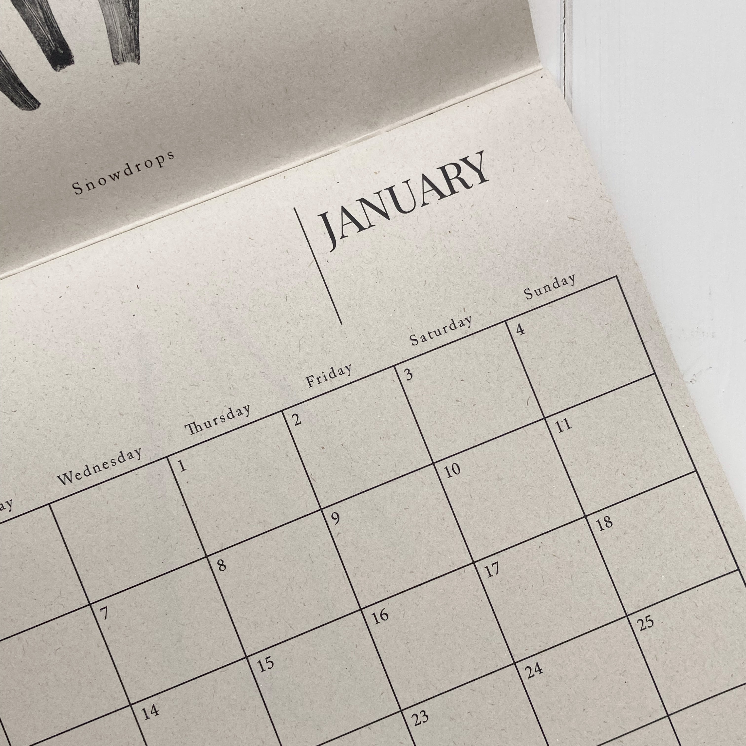 Calendar page showing January with a minimalistic design.