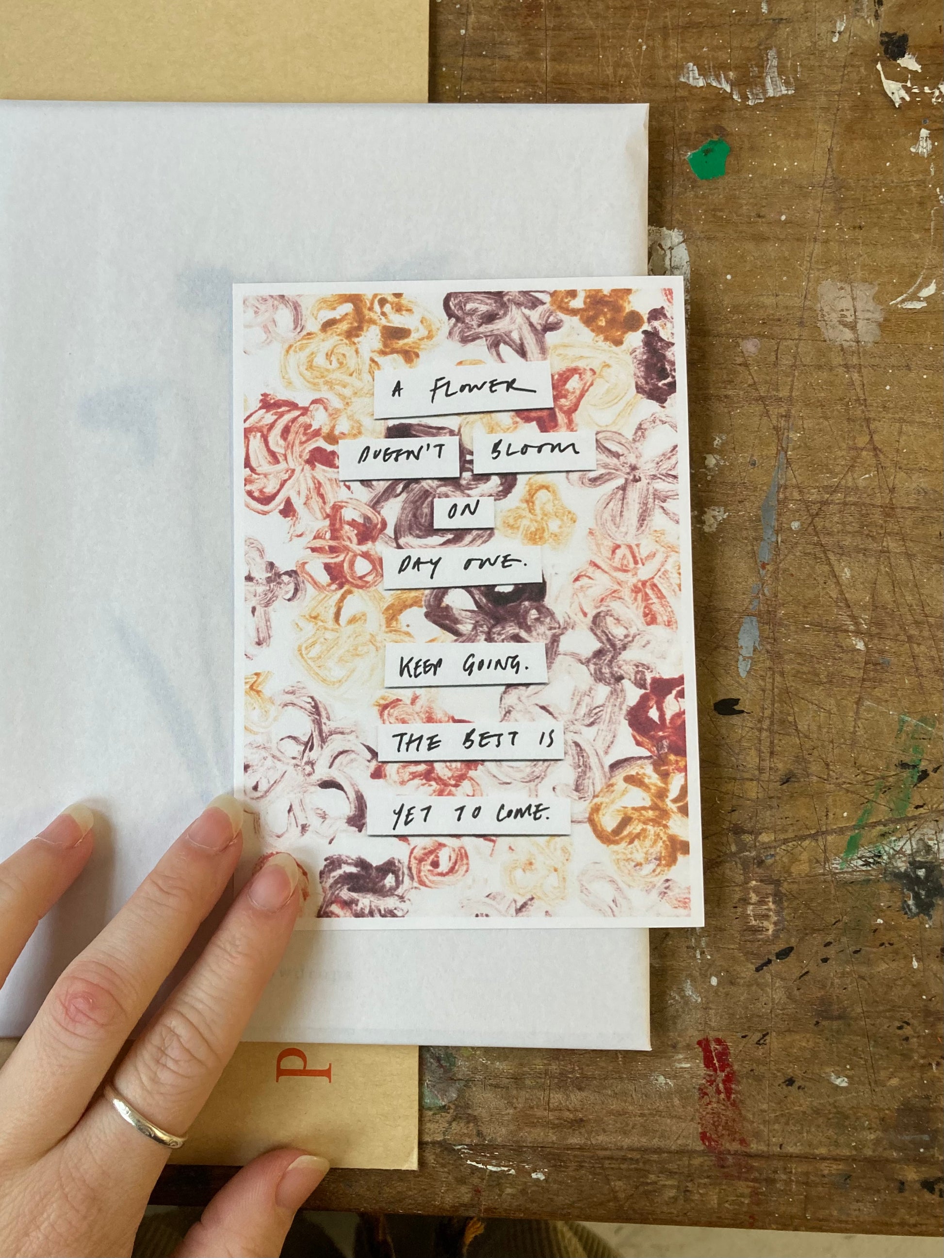 A6 postcard with motivational text 