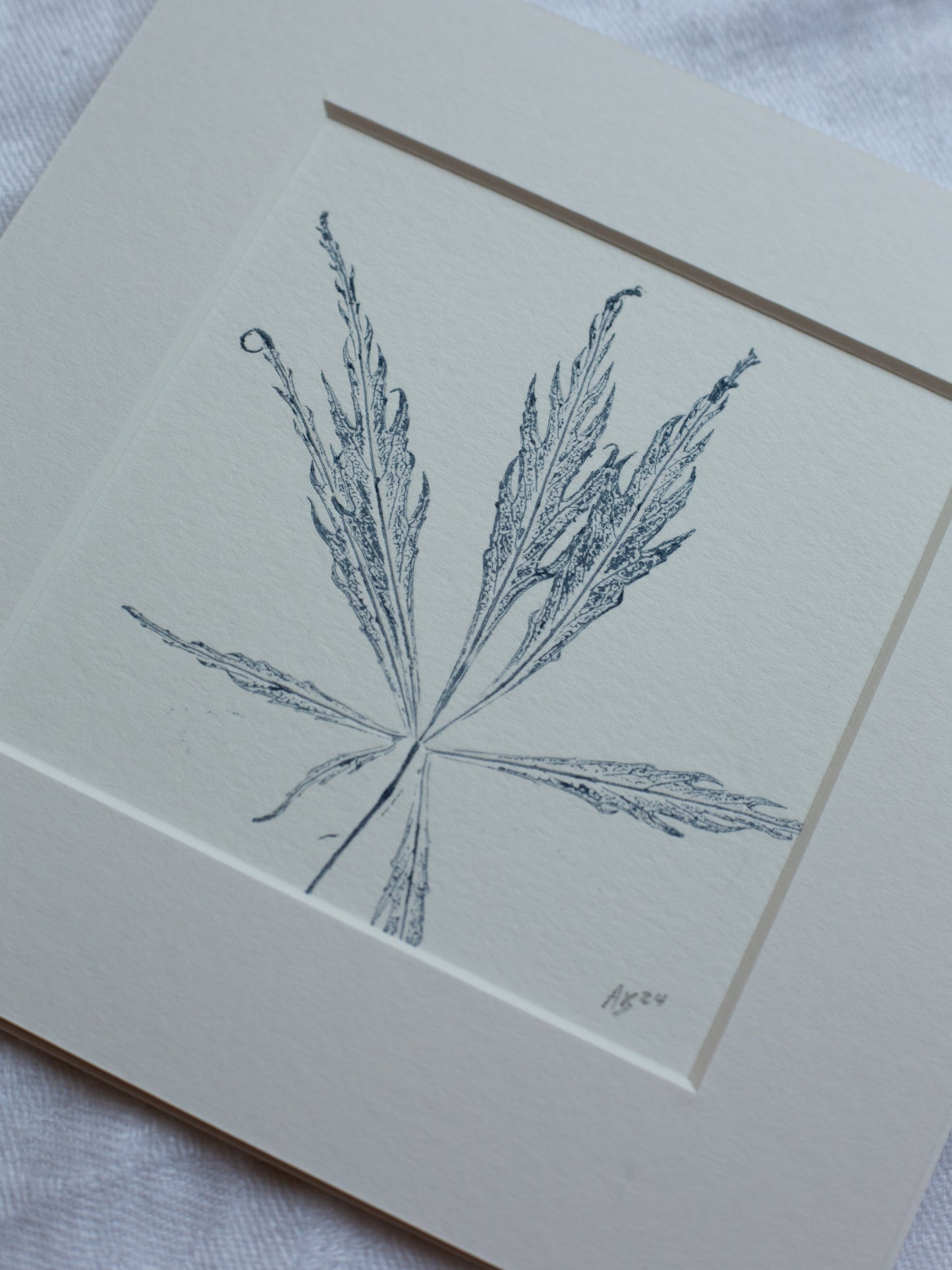 Acer leaf 2 - Mounted Square Botanical Monoprint