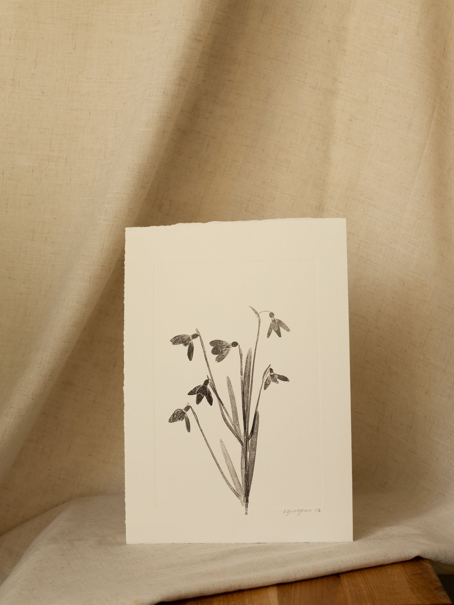 Snowdrops Bouquet 1, Black Monoprint