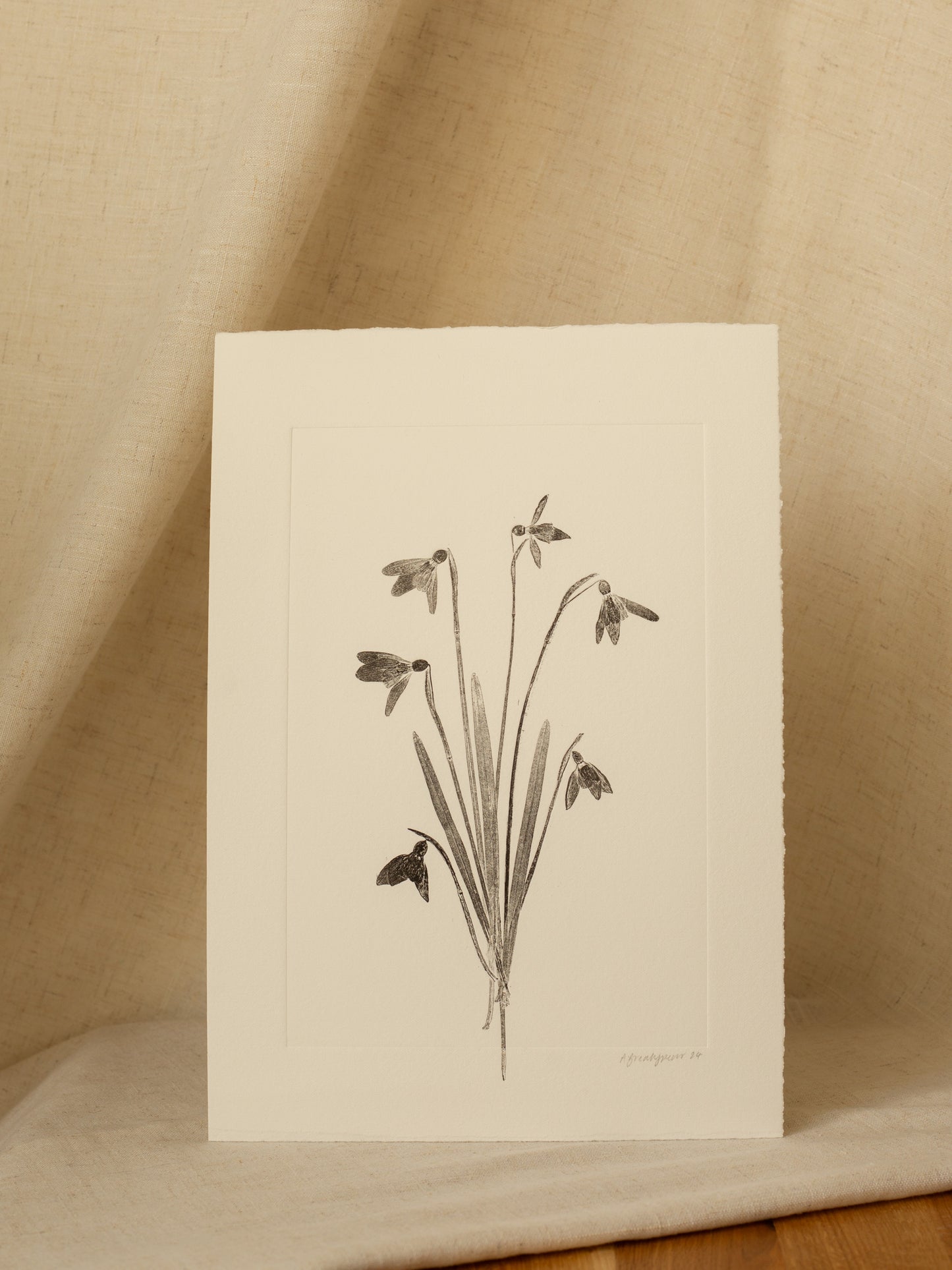 Snowdrop Bouquet 2, Botanical Monoprint