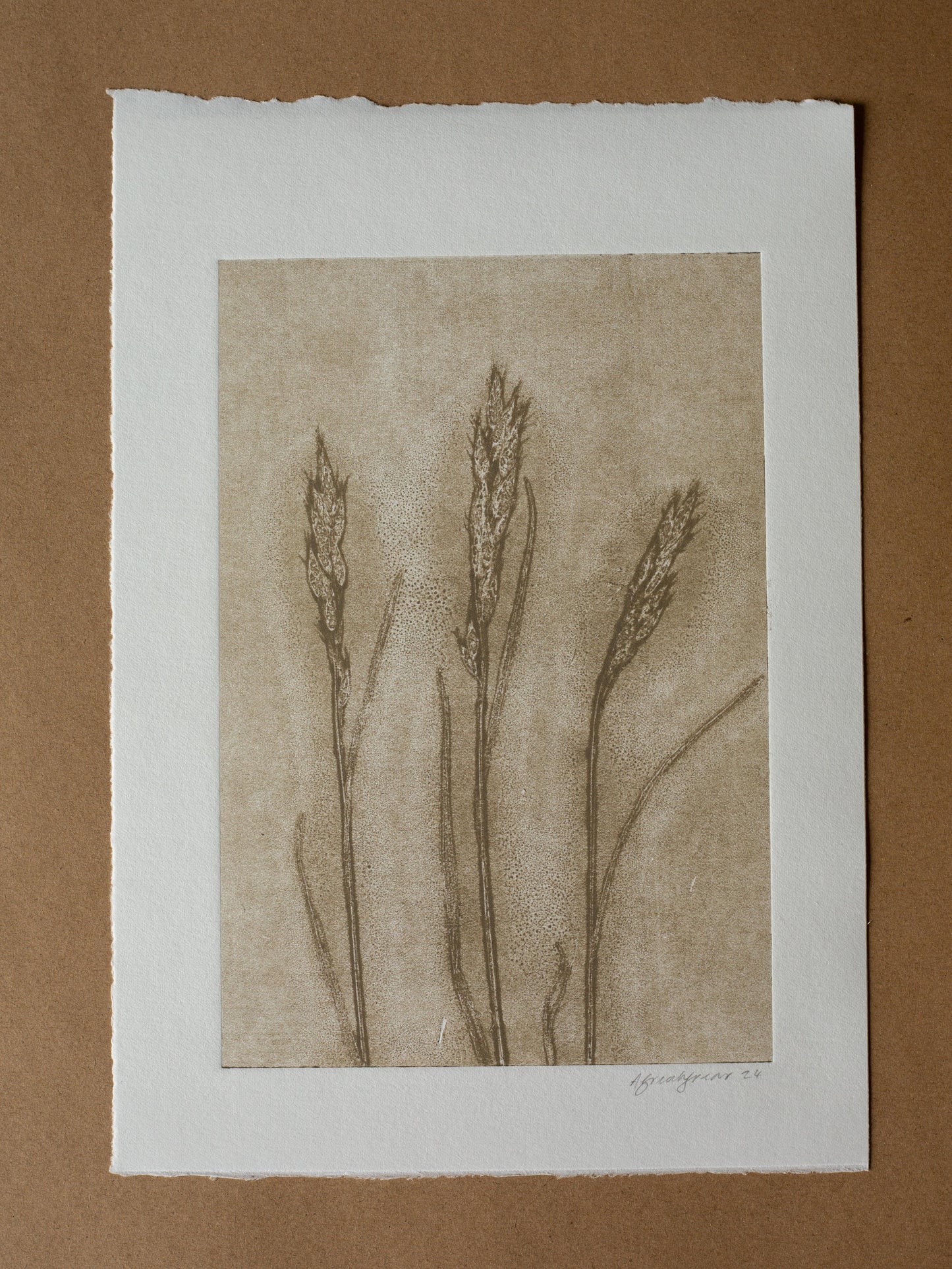 Three Grasses 1, Ghost Monoprint, Original Botanical Print