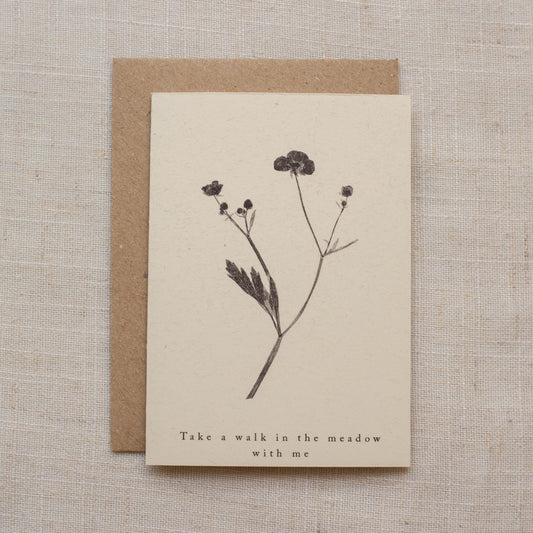 Meadow Buttercup Flower Greeting Card A7 - Take A Walk In The Meadow With Me