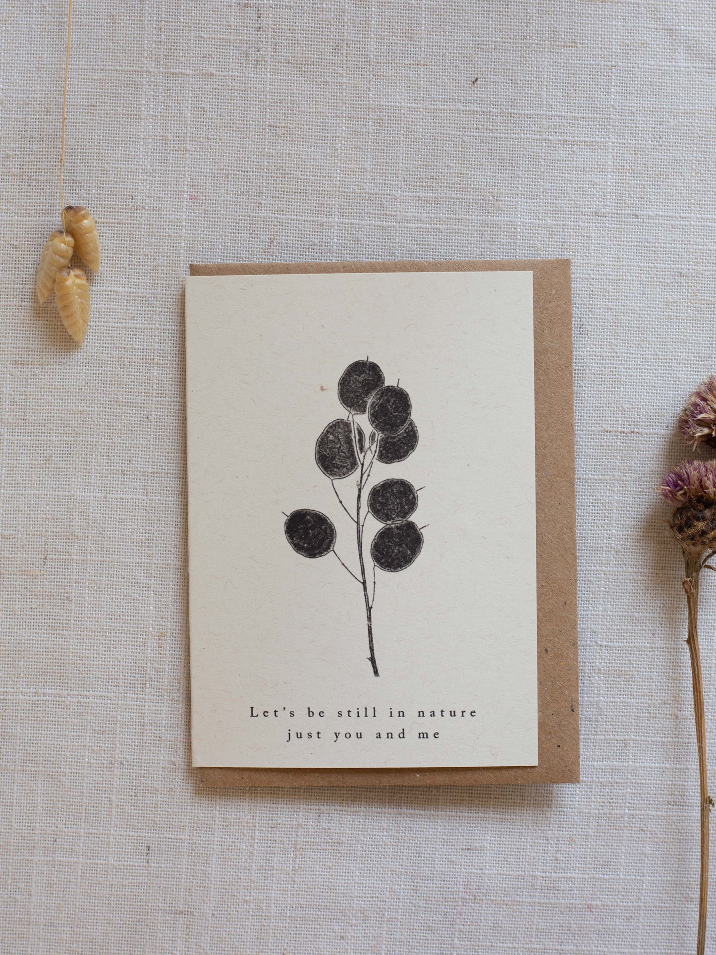 Valentine's Greeting Card A7 - Honesty Pods, Be Still In Nature