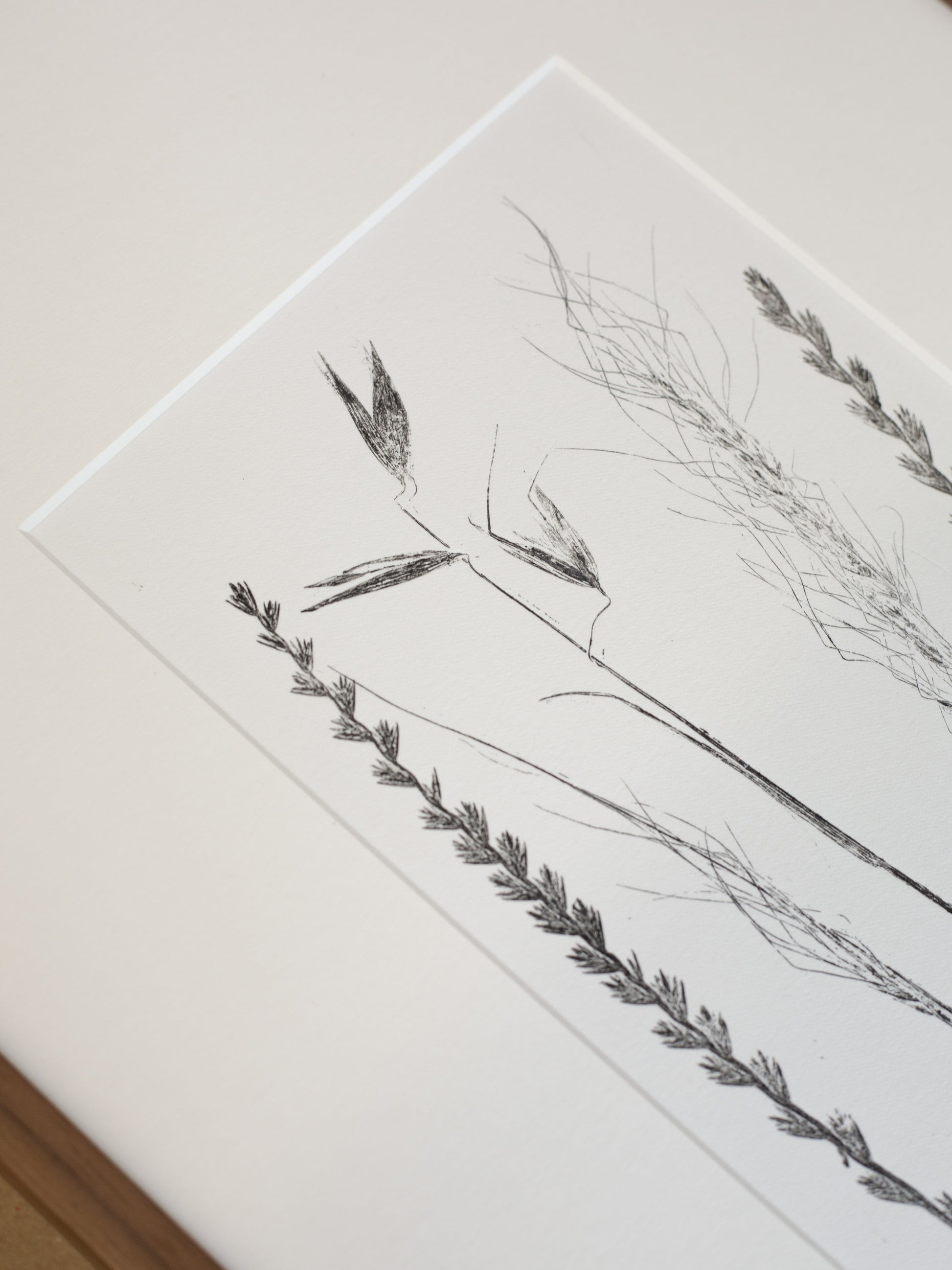 Close up of botanical grasses print 