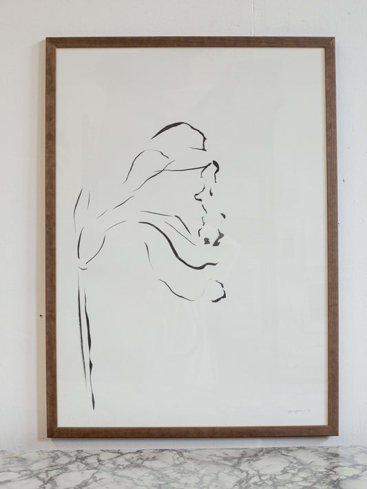 Framed ink drawing of a daffodil 