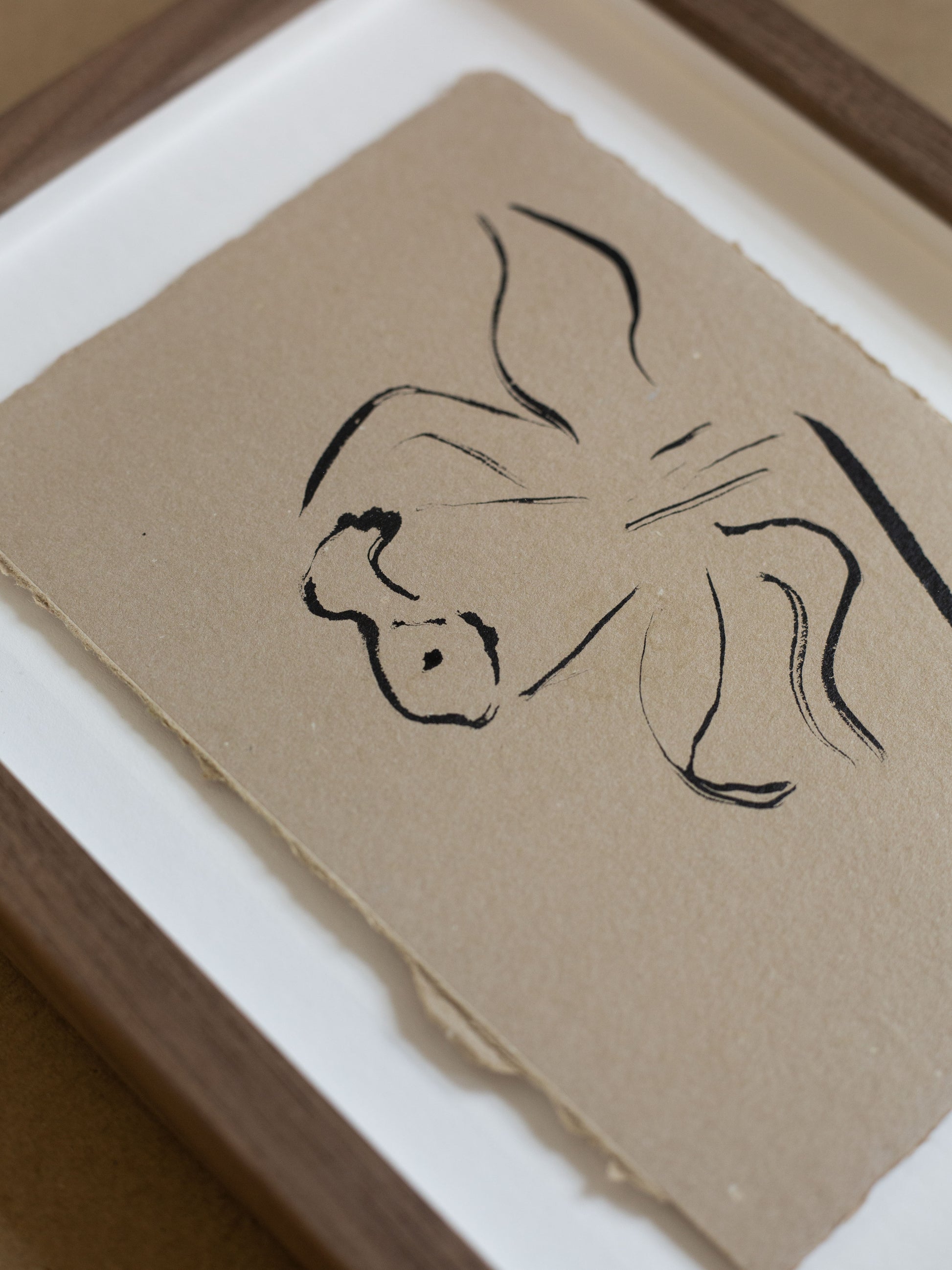 Black Indian Ink drawing of a Daffodil flower on handmade paper 