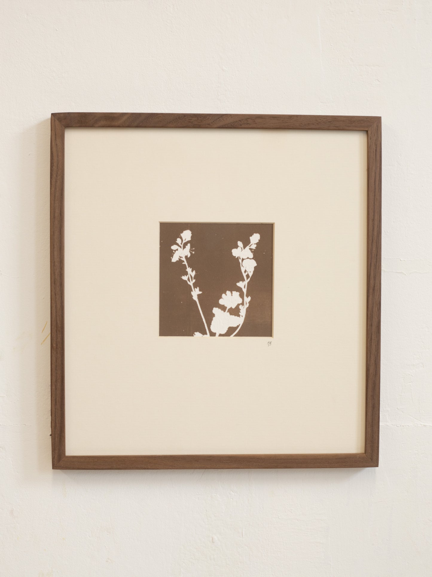 Framed artwork with floral design on a beige background