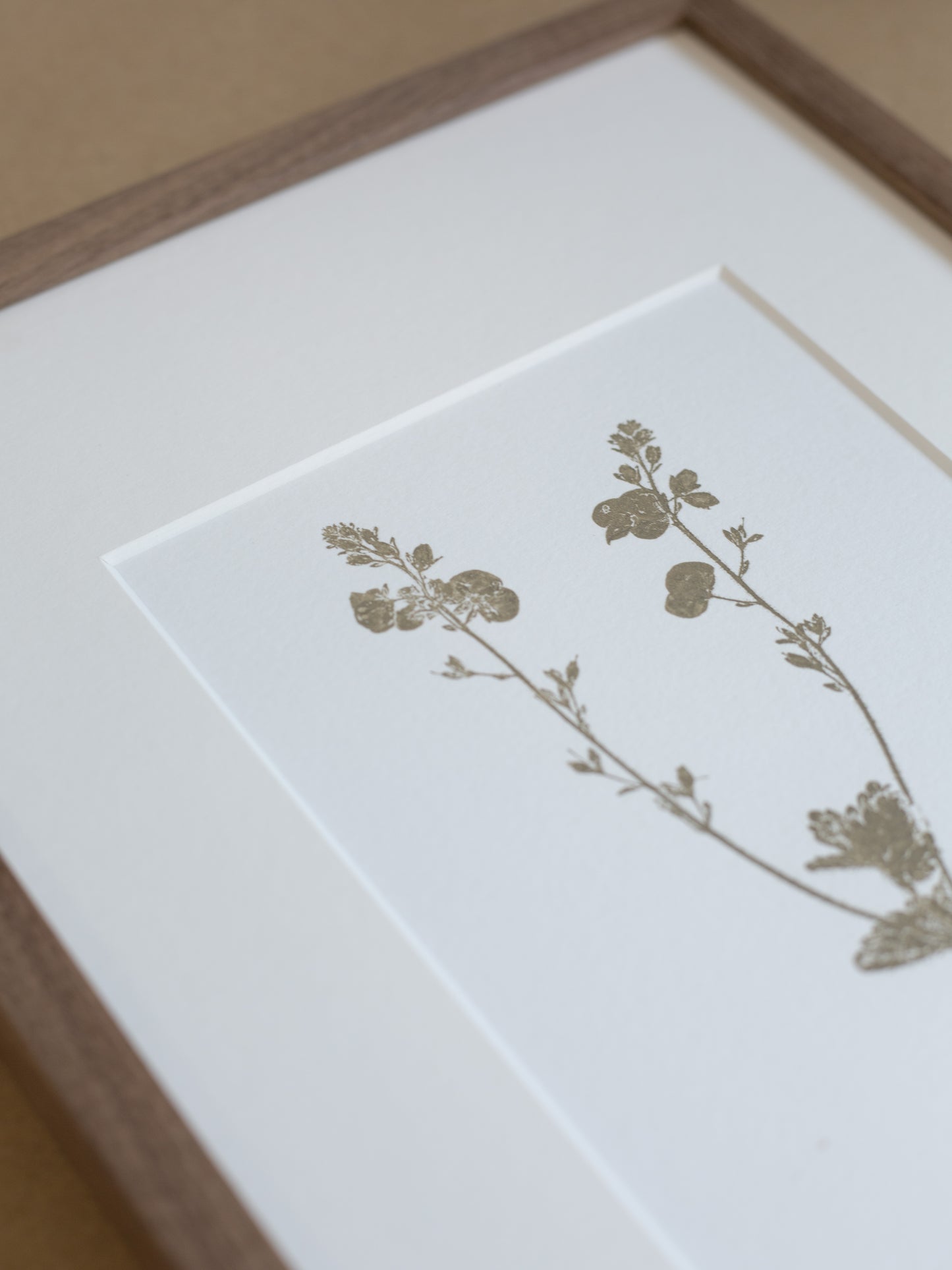 Framed botanical print with floral design on a white background