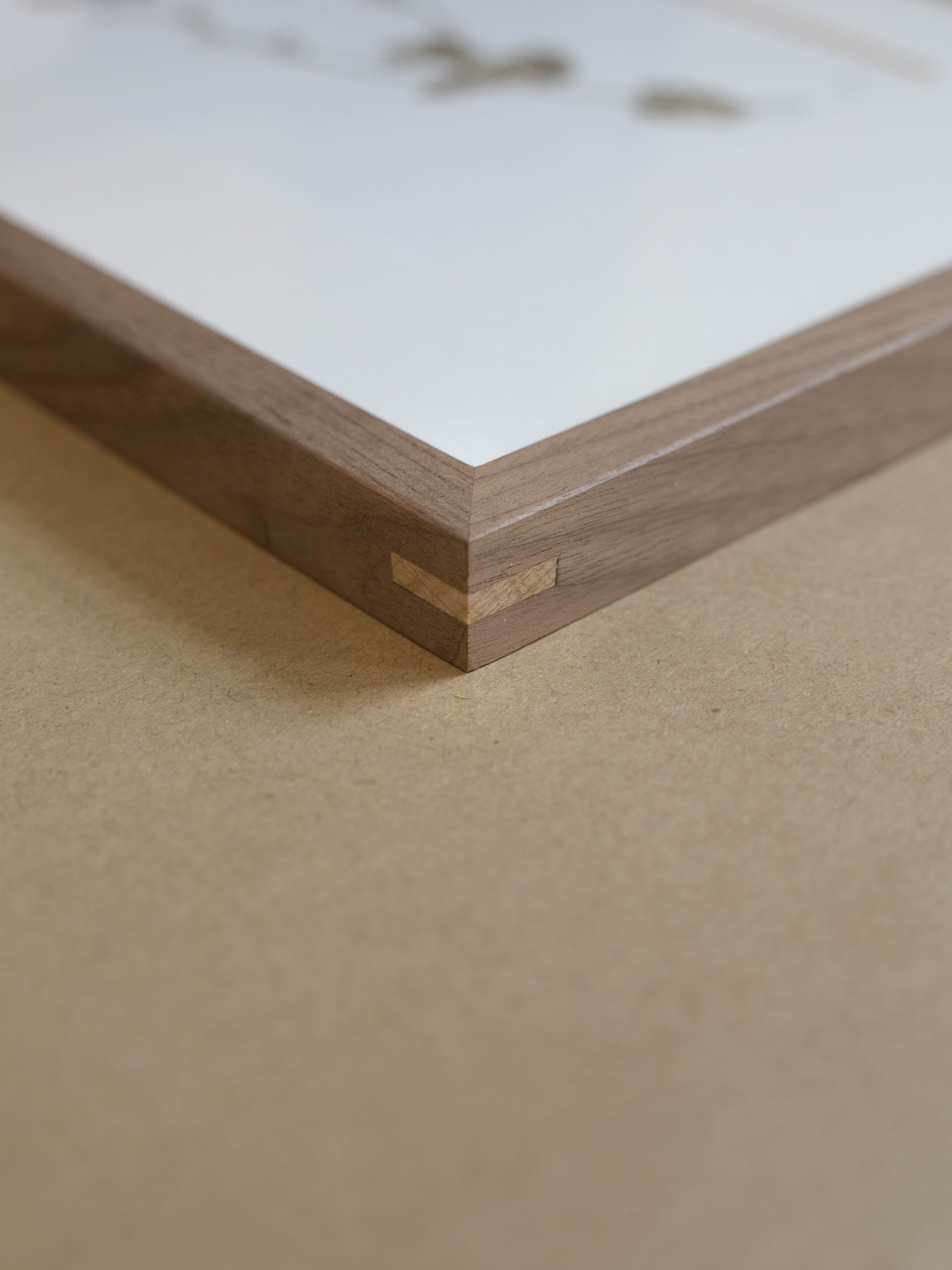 Close up of detail of wooden frame corner pieces 